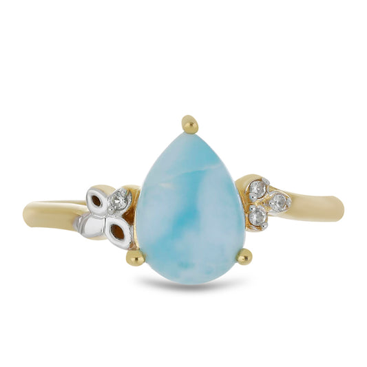 Inel din Argint 925 Placat cu Aur ( 1.89 grame ) cu Larimar(Piatra delfinului) și Topaz Alb 2.24 Carate