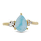 Inel din Argint 925 Placat cu Aur ( 1.89 grame ) cu Larimar(Piatra delfinului) și Topaz Alb 2.24 Carate