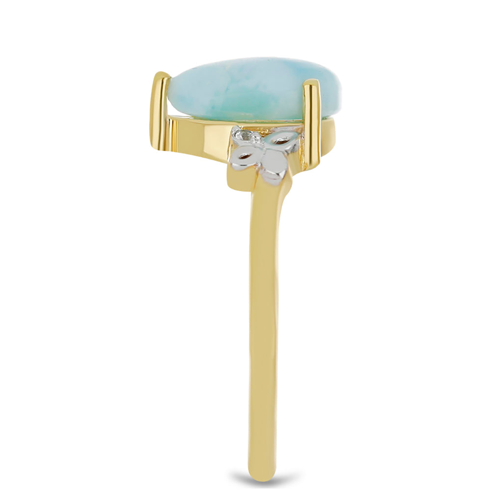 Inel din Argint 925 Placat cu Aur ( 1.89 grame ) cu Larimar(Piatra delfinului) și Topaz Alb 2.24 Carate