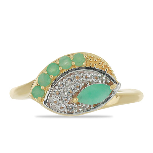 Inel din Argint 925 Placat cu Aur ( 2.85 grame ) cu Smarald Brazilian și Topaz Alb 0.53 Carate