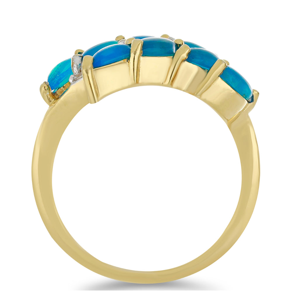 Inel din Argint 925 Placat cu Aur ( 3.65 grame ) cu Opal Albastru Etiopian Paraiba și Topaz Alb 1.33 Carate