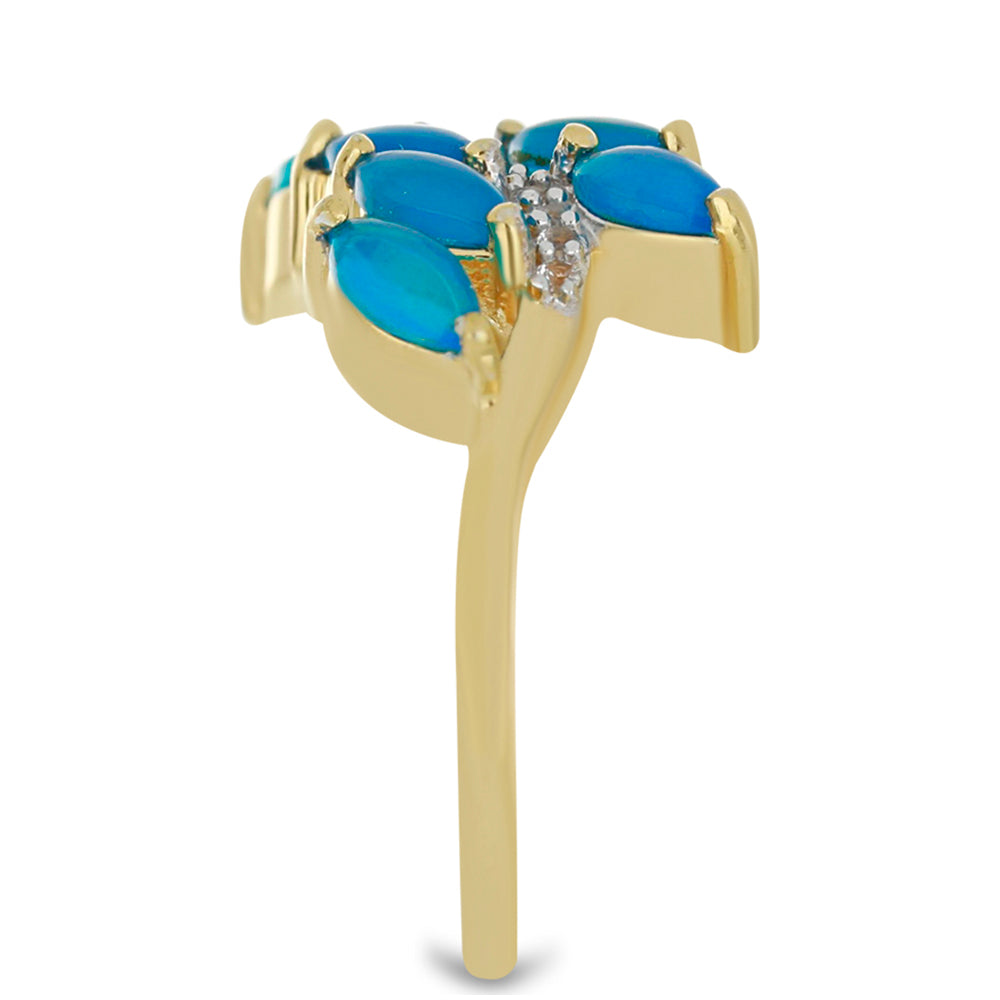 Inel din Argint 925 Placat cu Aur ( 3.65 grame ) cu Opal Albastru Etiopian Paraiba și Topaz Alb 1.33 Carate 4 