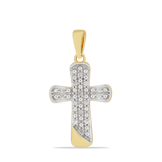 Cruce Pandantiv din Argint 925 Placat cu Aur ( 2.51 grame ) cu Diamant Alb 0.14 Carate