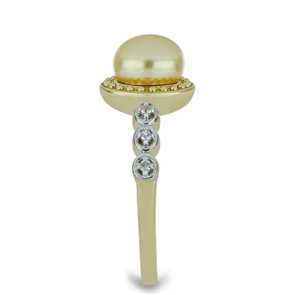 Inel din Argint 925 Placat cu Aur ( 2.96 grame ) cu Perlă Aurie din Marea Sudului și Topaz Alb 2.58 Carate