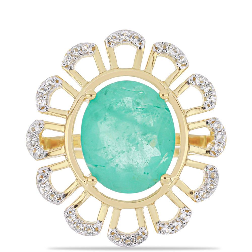 Inel din Argint 925 Placat cu Aur ( 3.68 grame ) cu Cuarț Paraiba și Topaz Alb 4.65 Carate 1 