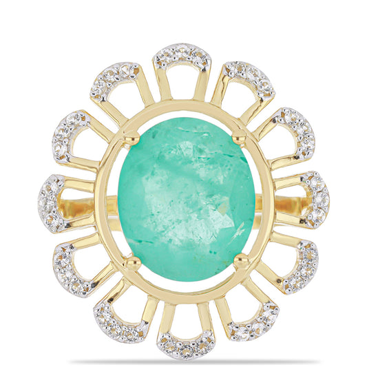 Inel din Argint 925 Placat cu Aur ( 3.68 grame ) cu Cuarț Paraiba și Topaz Alb 4.65 Carate