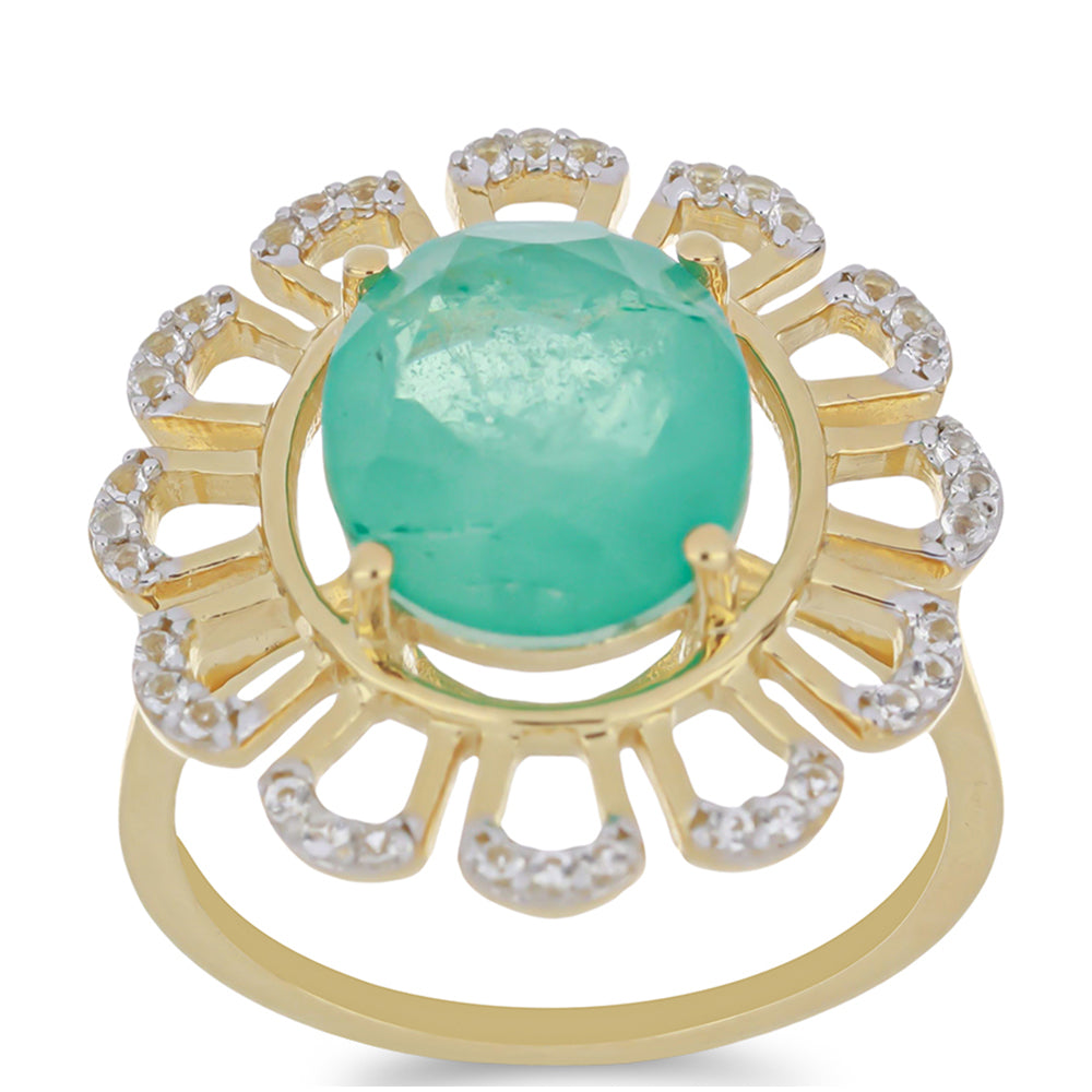 Inel din Argint 925 Placat cu Aur ( 3.68 grame ) cu Cuarț Paraiba și Topaz Alb 4.65 Carate