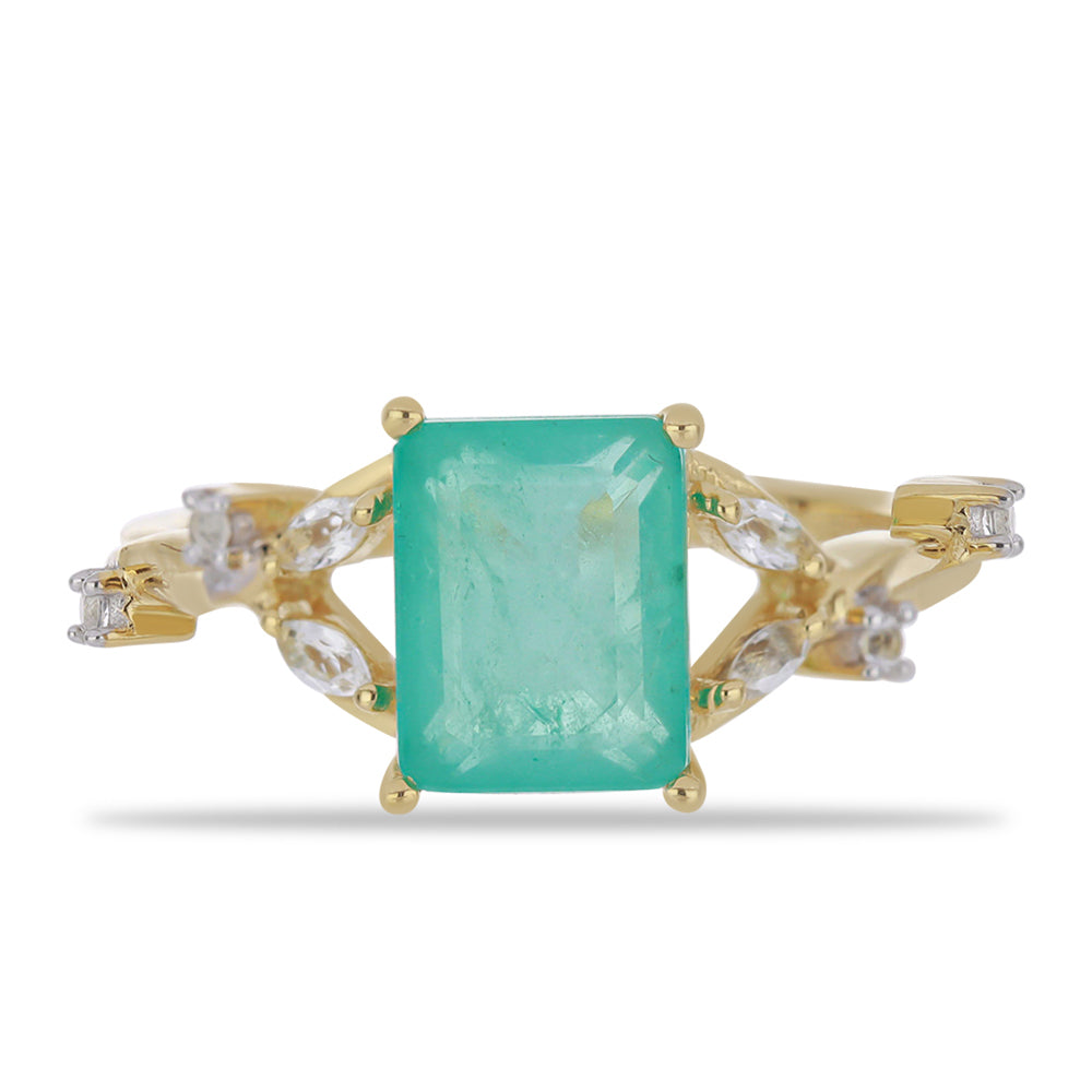 Inel din Argint 925 Placat cu Aur ( 2.75 grame ) cu Cuarț Paraiba și Topaz Alb 2.78 Carate