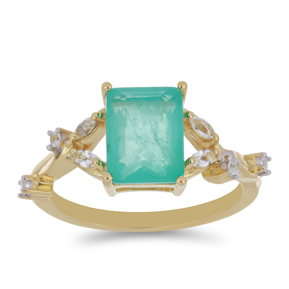 Inel din Argint 925 Placat cu Aur ( 2.75 grame ) cu Cuarț Paraiba și Topaz Alb 2.78 Carate