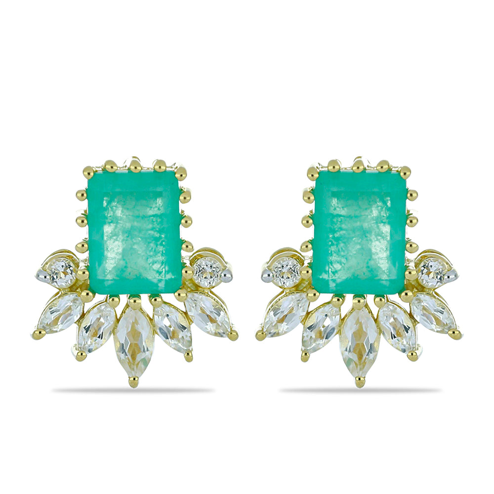 Cercei din Argint 925 Placat cu Aur ( 4.29 grame ) cu Cuarț Paraiba și Topaz Alb 4.55 Carate 1 