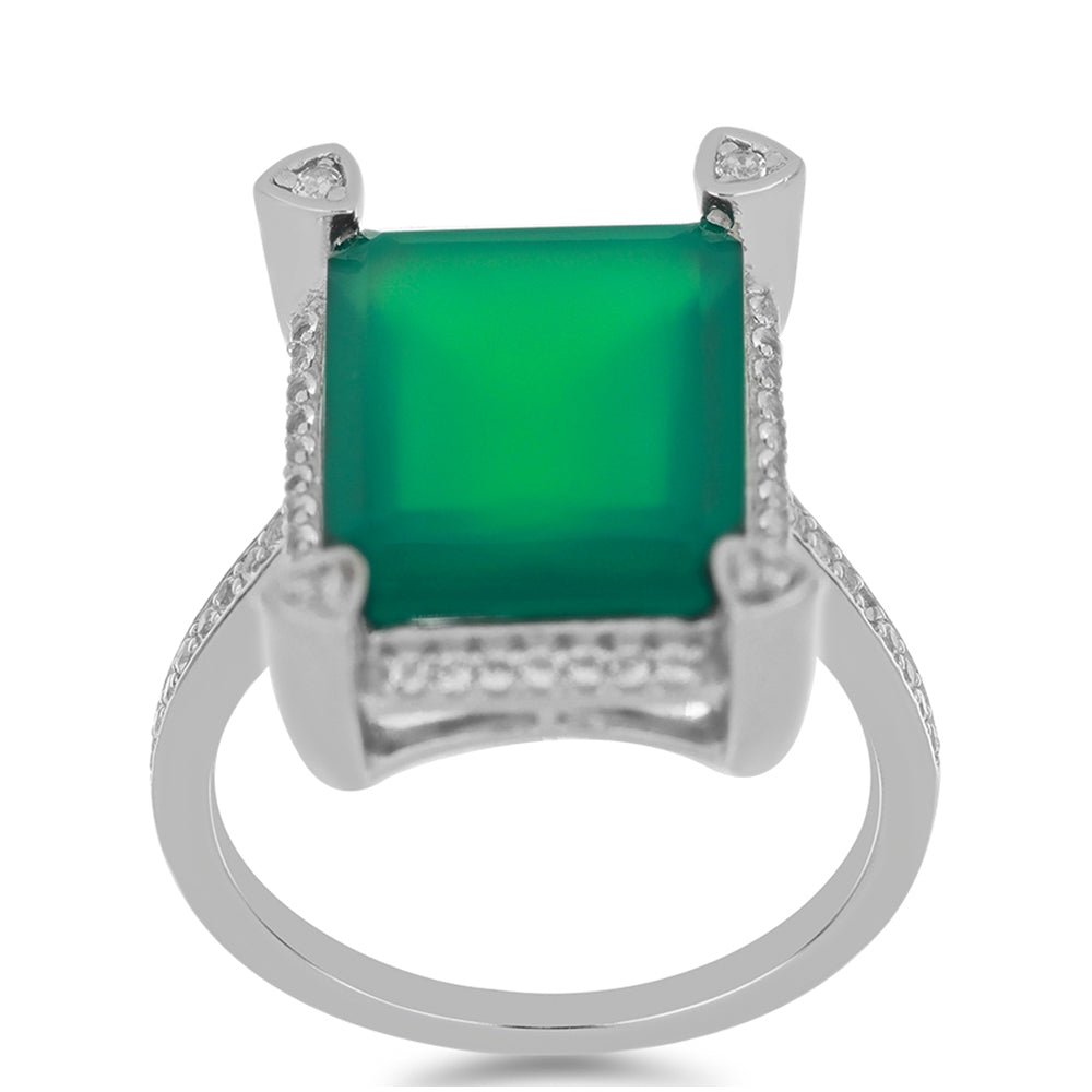 Inel din Argint 925 ( 5.23 grame ) cu Agat Verde și Topaz Alb 9.85 Carate