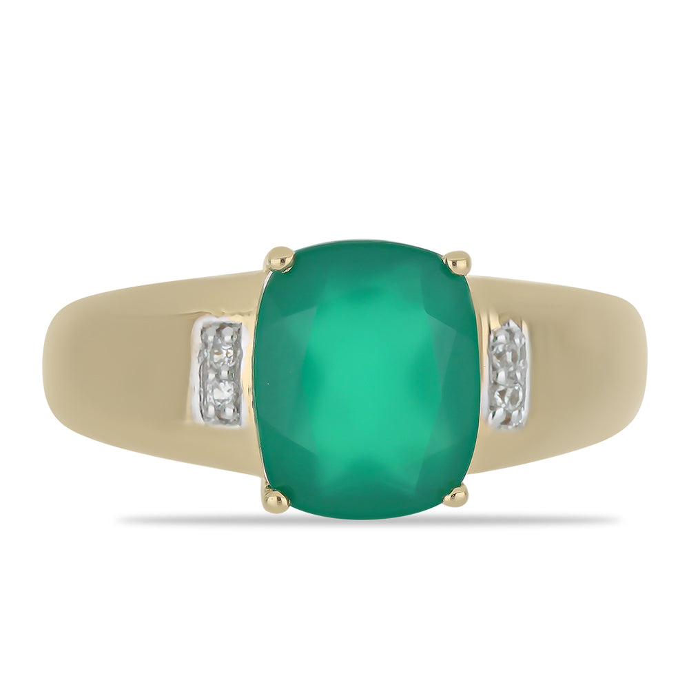 Inel din Argint 925 Placat cu Aur ( 3.35 grame ) cu Agat Verde și Topaz Alb 2.7 Carate