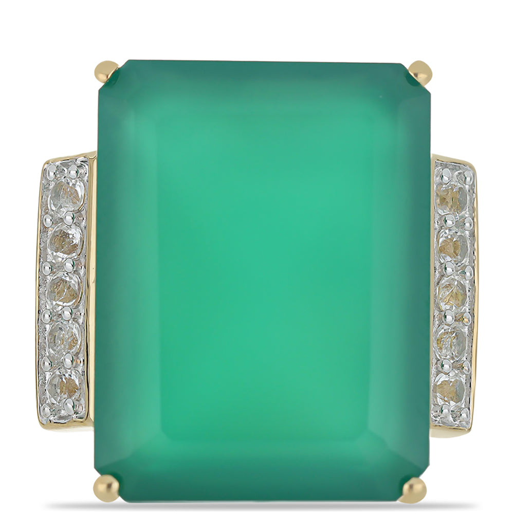 Inel din Argint 925 Placat cu Aur ( 6.03 grame ) cu Agat Verde și Topaz Alb 16.9 Carate 1 