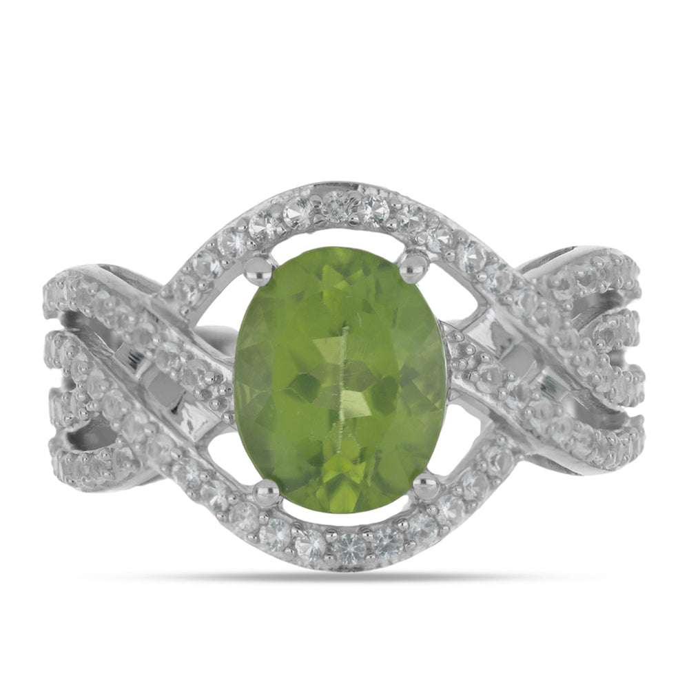 Inel din Argint 925 ( 5.29 grame ) cu Peridot Changbai și Topaz Alb 3.62 Carate 1 