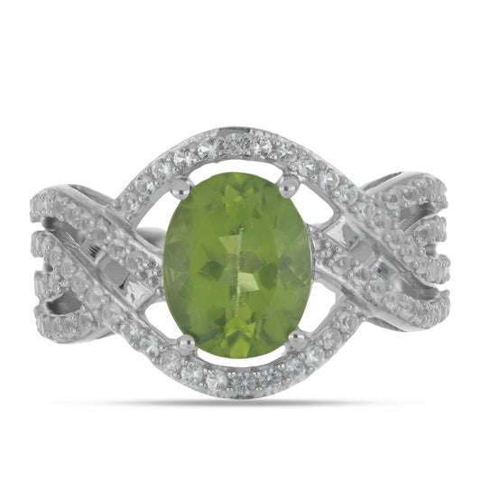 Inel din Argint 925 ( 5.29 grame ) cu Peridot Changbai și Topaz Alb 3.62 Carate