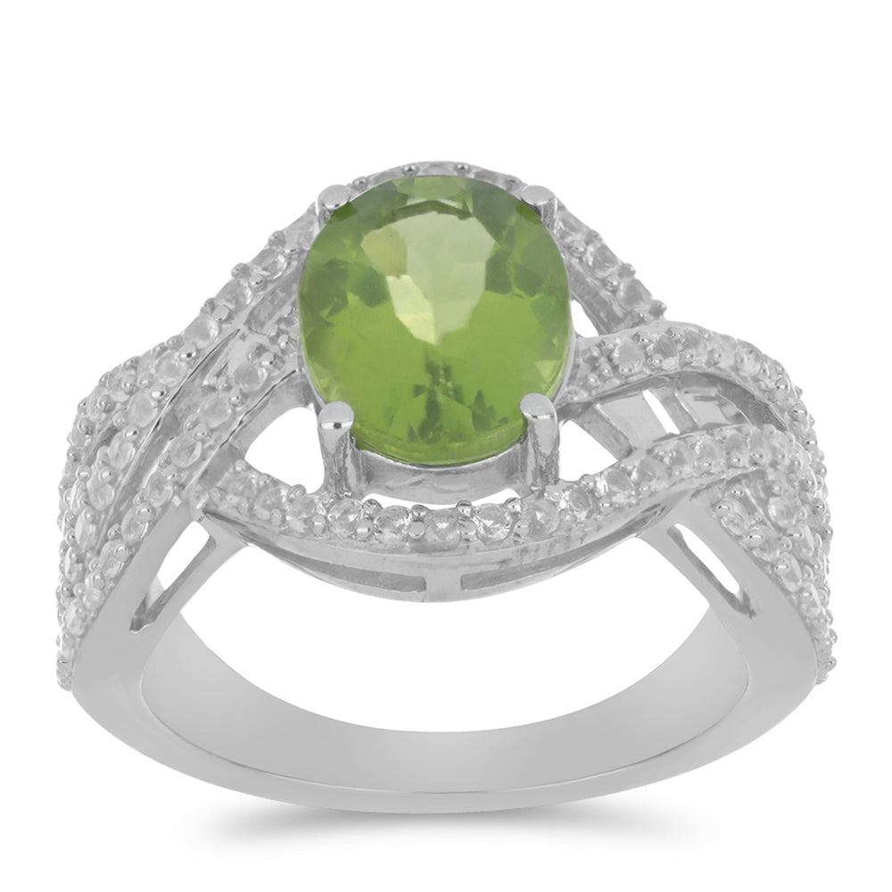 Inel din Argint 925 ( 5.29 grame ) cu Peridot Changbai și Topaz Alb 3.62 Carate