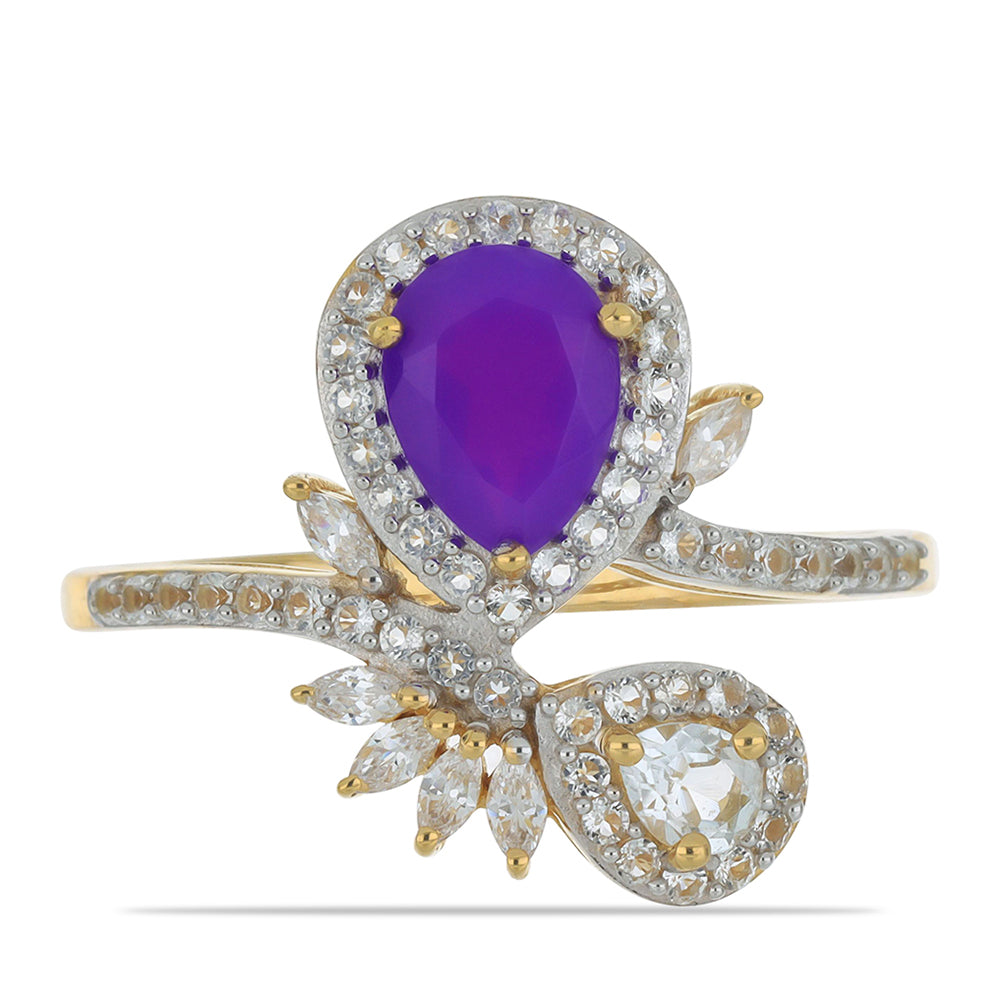 Inel din Argint 925 Placat cu Aur ( 2.99 grame ) cu Agat Violet și Topaz Alb 2.01 Carate