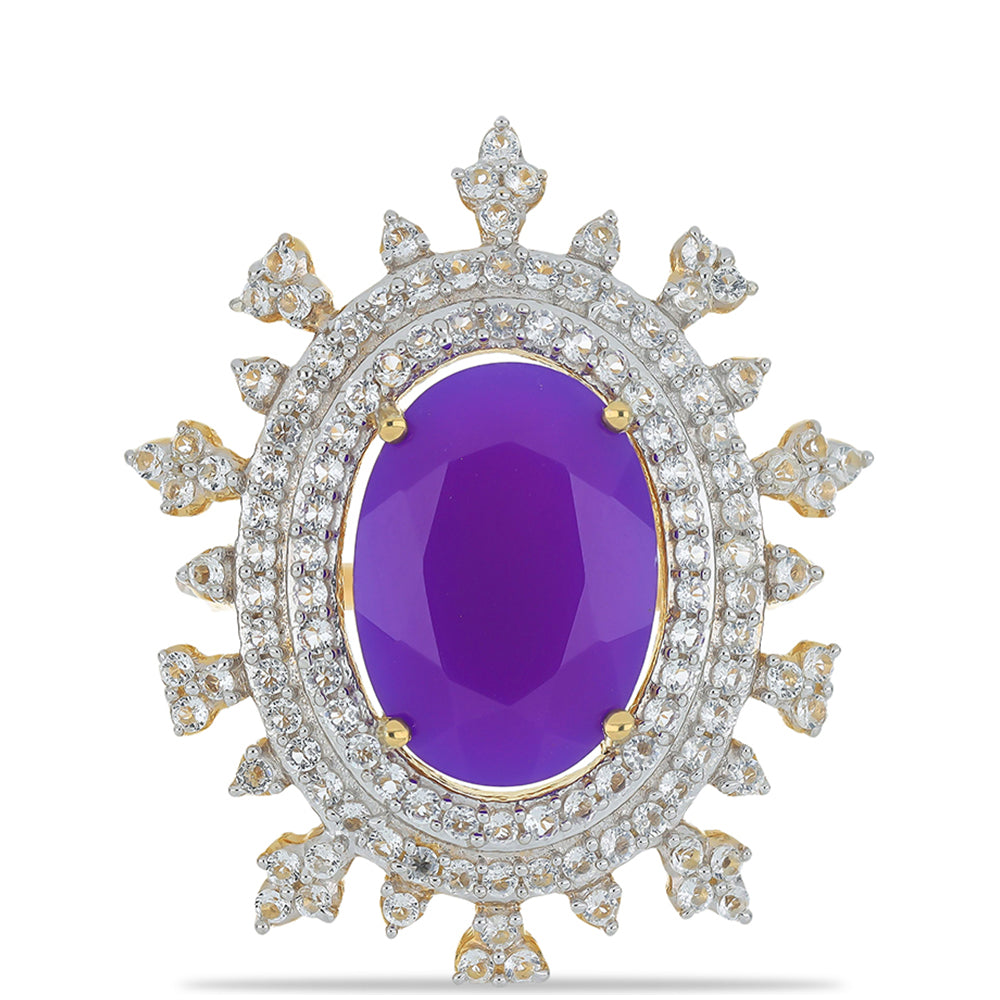 Inel din Argint 925 Placat cu Aur ( 5.02 grame ) cu Agat Violet și Topaz Alb 5.98 Carate