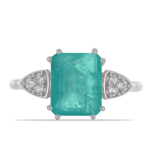 Inel din Argint 925 ( 2.49 grame ) cu Cuarț Paraiba și Topaz Alb 3.59 Carate