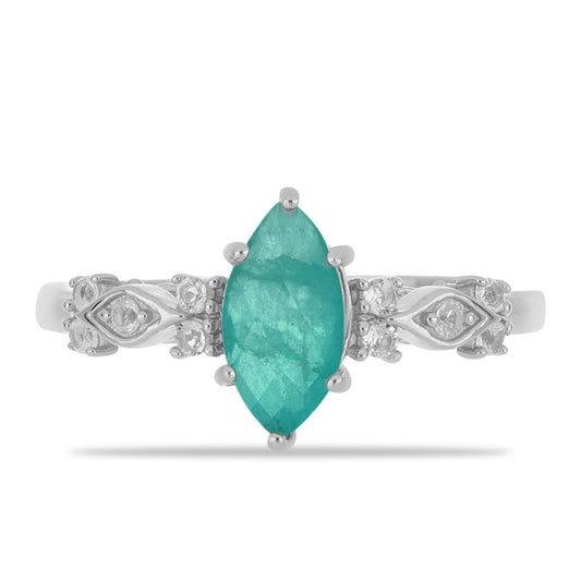 Inel din Argint 925 ( 2.25 grame ) cu Cuarț Paraiba și Topaz Alb 1.36 Carate