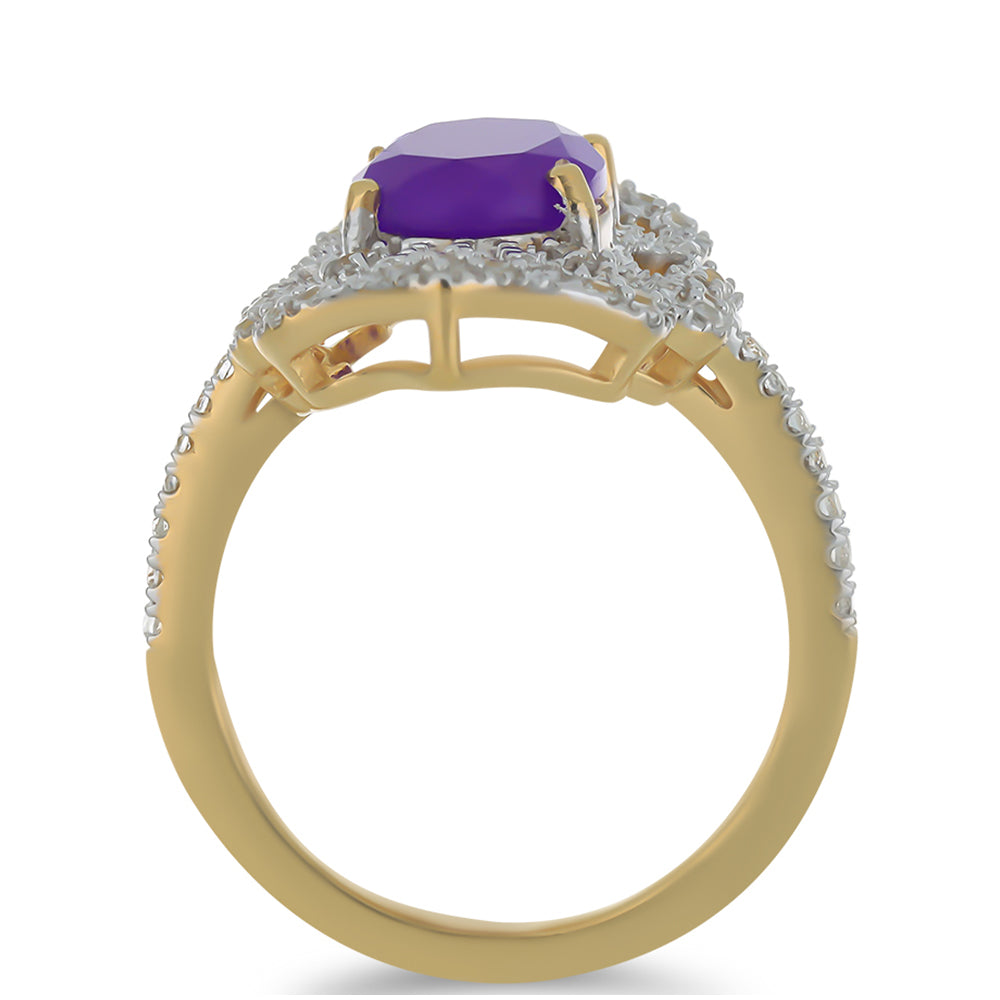 Inel din Argint 925 Placat cu Aur ( 5.82 grame ) cu Agat Violet și Topaz Alb 2.72 Carate