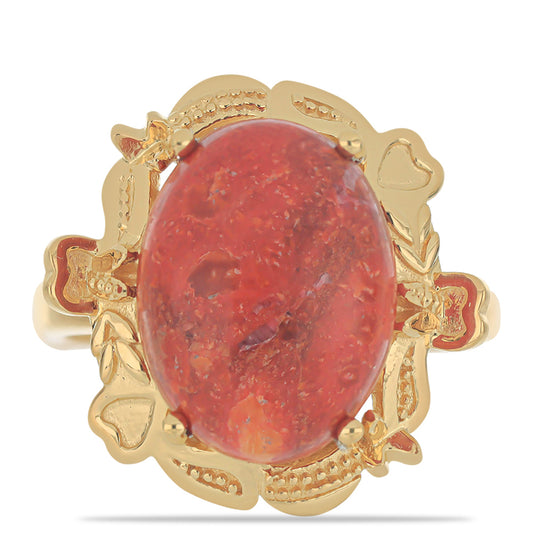 Inel din Argint 925 Placat cu Aur ( 5.79 grame ) cu Coral Roșu Burete 7.68 Carate