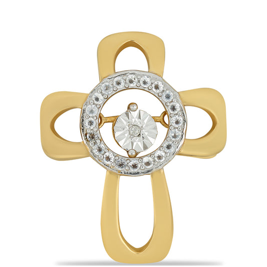 Cruce Pandantiv din Argint 925 Placat cu Aur ( 2.81 grame ) cu Diamant Dansator și Topaz Alb 0.19 Carate