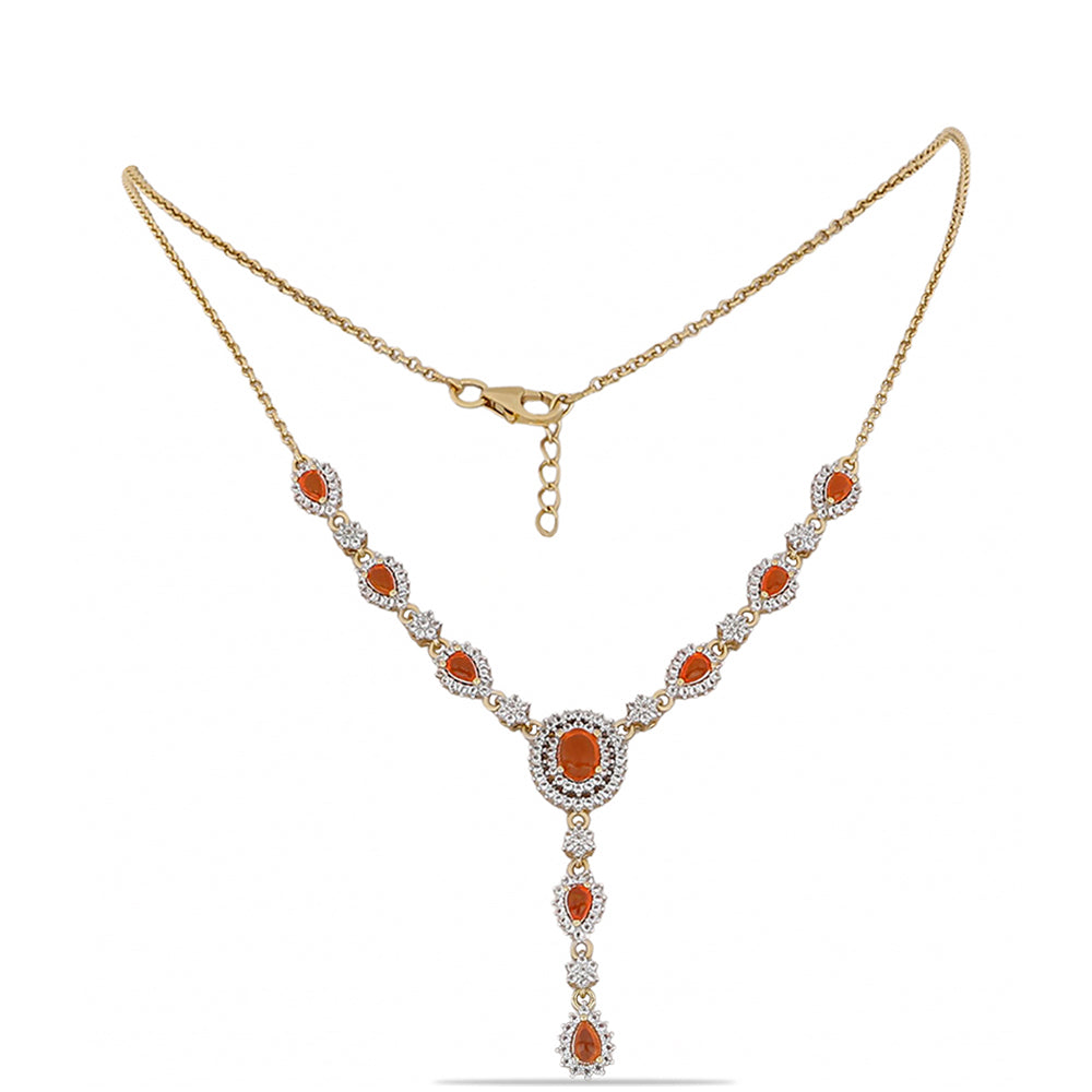 Colier din Argint 925 Placat cu Aur ( 10.1 grame ) cu Opal de Foc Lega Dembi și Topaz Alb 3.41 Carate