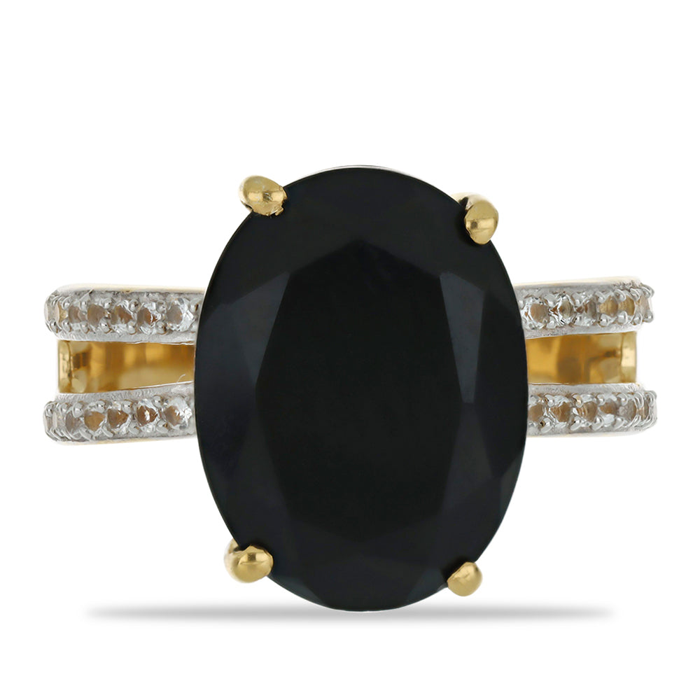 Inel din Argint 925 Placat cu Aur ( 4.06 grame ) cu Obsidian și Topaz Alb 6.98 Carate 1 