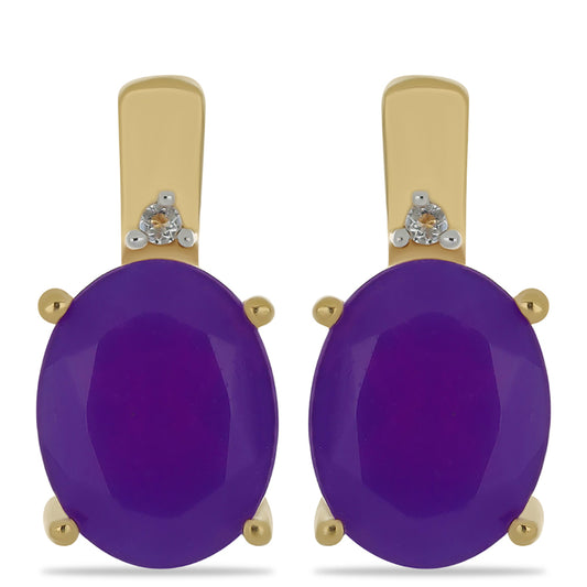 Cercei din Argint 925 Placat cu Aur ( 2.72 grame ) cu Agat Violet și Topaz Alb 3.28 Carate