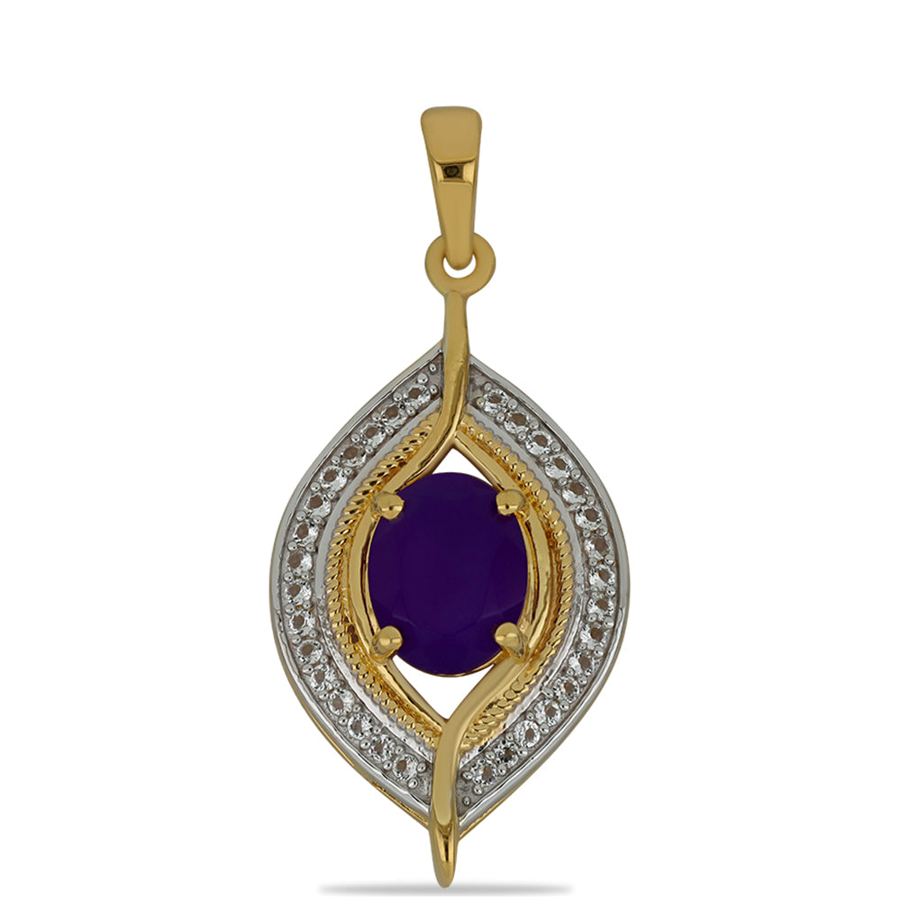 Pandantiv din Argint 925 Placat cu Aur ( 2.8 grame ) cu Agat Violet și Topaz Alb 1.93 Carate