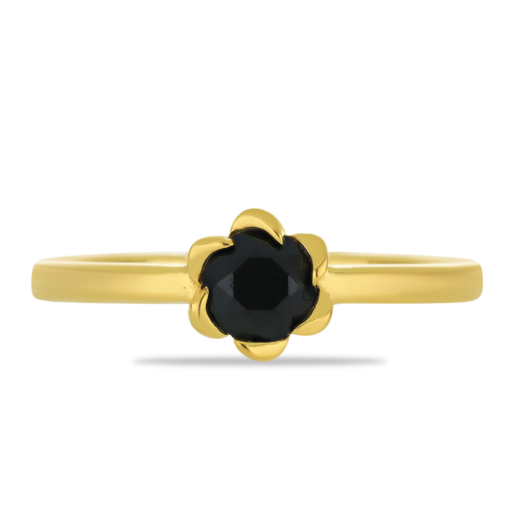 Inel din Argint 925 Placat cu Aur ( 2.2 grame ) cu Spinel Negru 0.66 Carate 1 