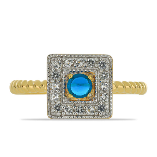 Inel din Argint 925 Placat cu Aur ( 2.75 grame ) cu Opal Albastru Etiopian Paraiba și Topaz Alb 0.45 Carate