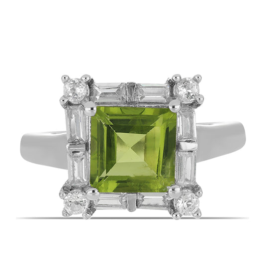 Inel din Argint 925 ( 2.78 grame ) cu Peridot Changbai și Topaz Alb 2.62 Carate