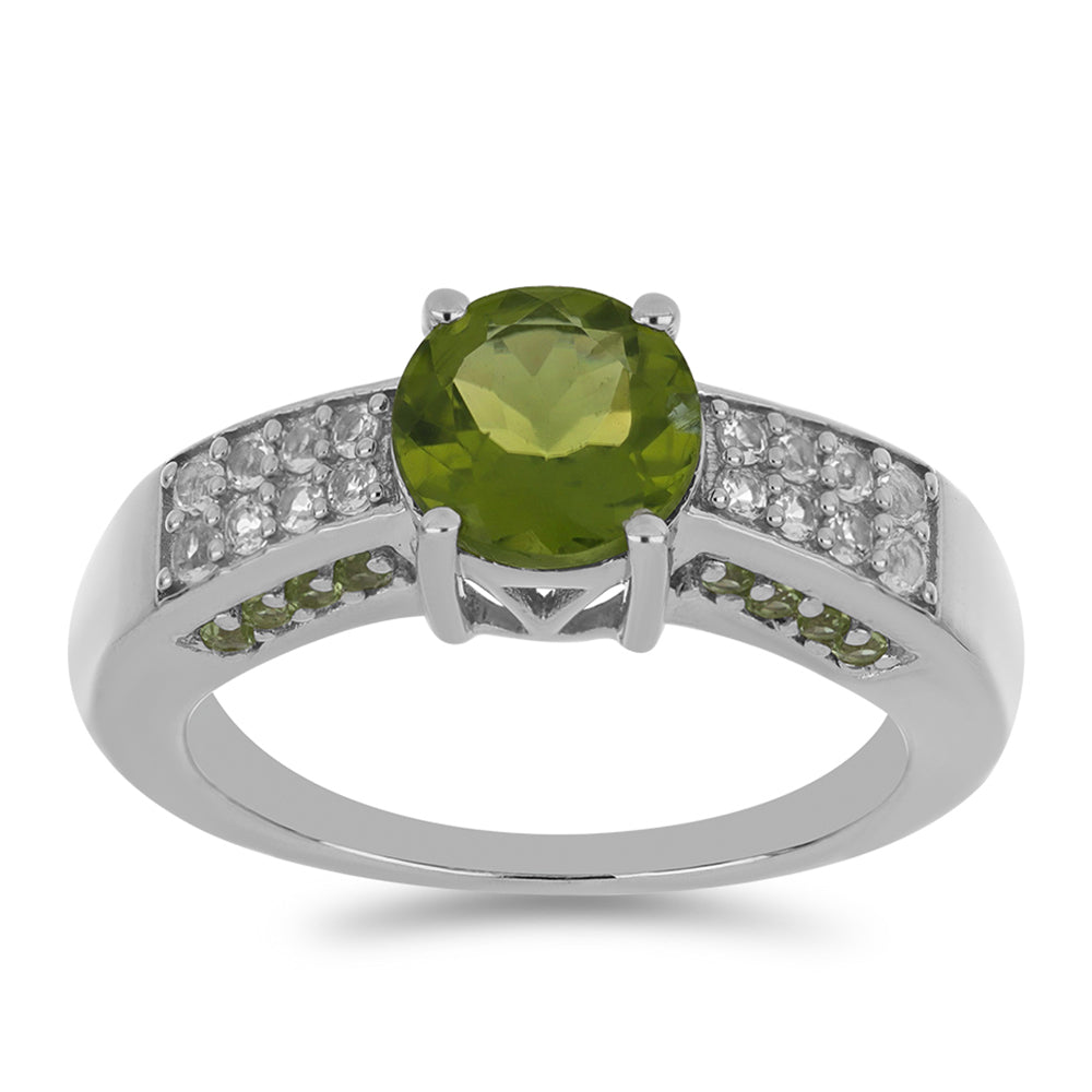 Inel din Argint 925 ( 4.95 grame ) cu Peridot Changbai și Topaz Alb 2.65 Carate