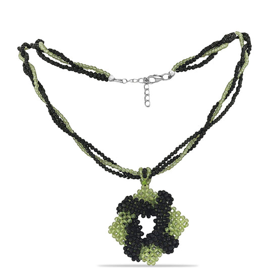 Colier din Argint 925 ( 1.05 grame ) cu Peridot Changbai și Spinel Negru Gorno Badakhshan 92.47 Carate