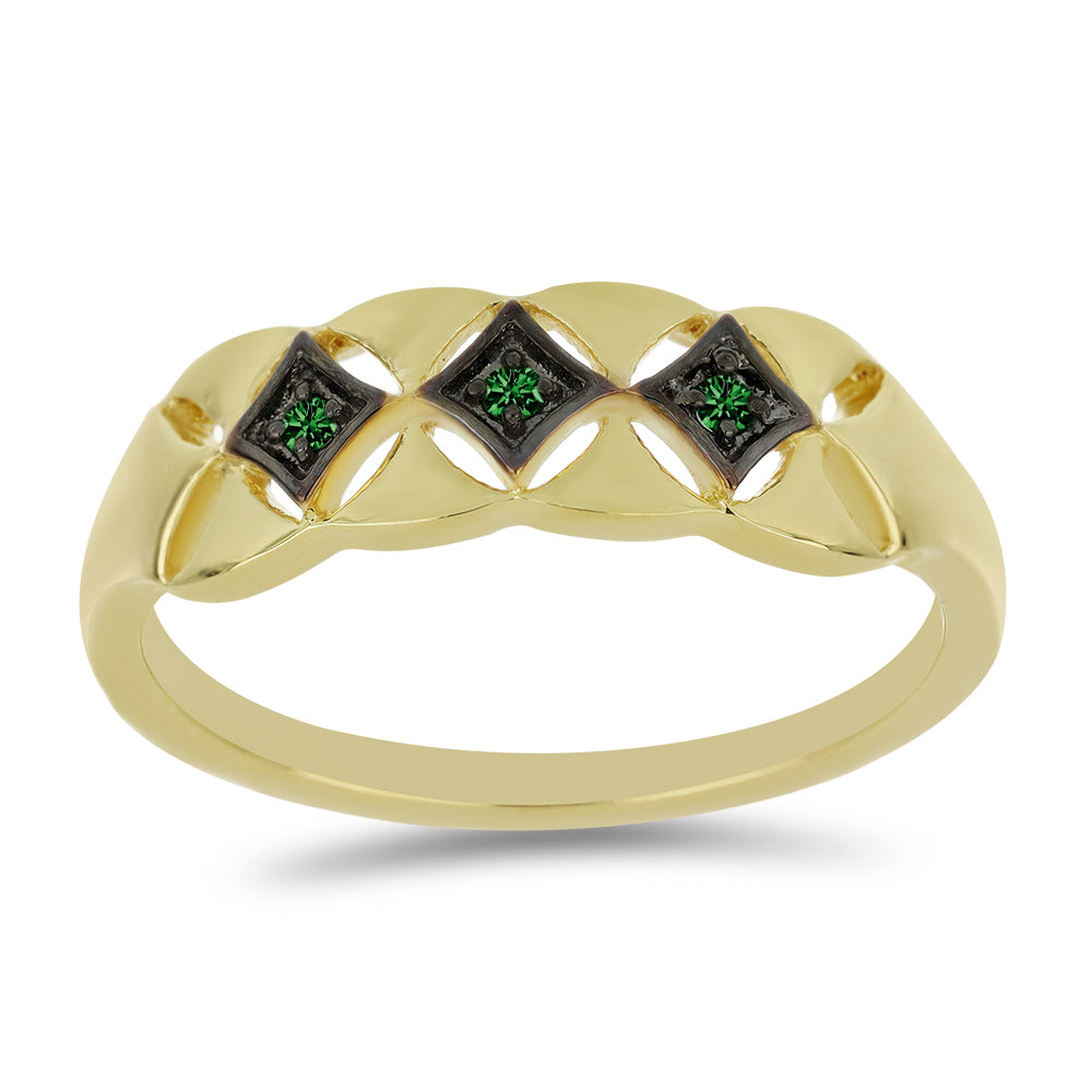 Inel din Argint 925 Placat cu Aur ( 2.32 grame ) cu Diamant Verde 0.04 Carate 2 