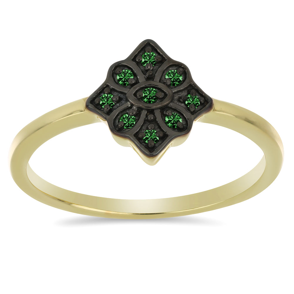 Inel din Argint 925 Placat cu Aur ( 2.33 grame ) cu Diamant Verde 0.09 Carate 2 