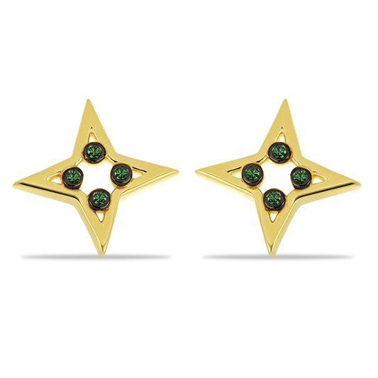 Cercei din Argint 925 Placat cu Aur ( 3.16 grame ) cu Diamant Verde 0.08 Carate