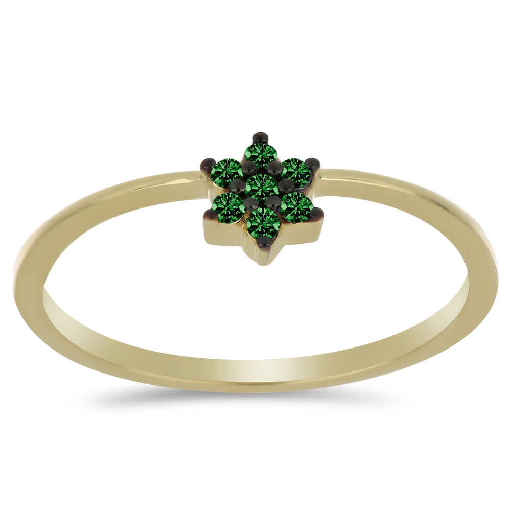 Inel din Argint 925 Placat cu Aur ( 1.38 grame ) cu Diamant Verde 0.1 Carate 3 