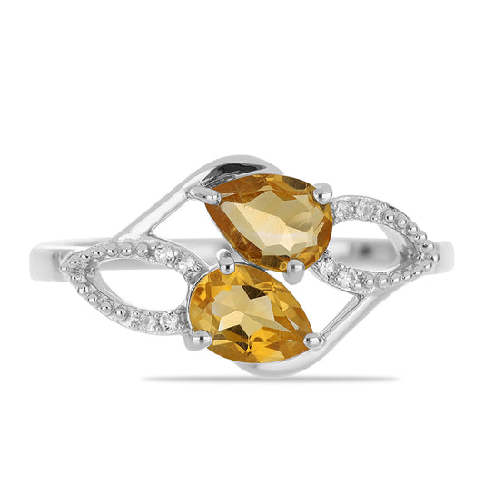 Inel din Argint 925 ( 2.5 grame ) cu Citrin Ural și Topaz Alb 1.32 Carate