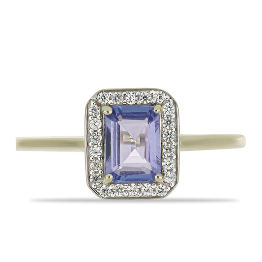 Inel din Aur de 9K ( 1.81 grame ) cu Tanzanit AAA și Zircon Alb Natural 1.15 Carate