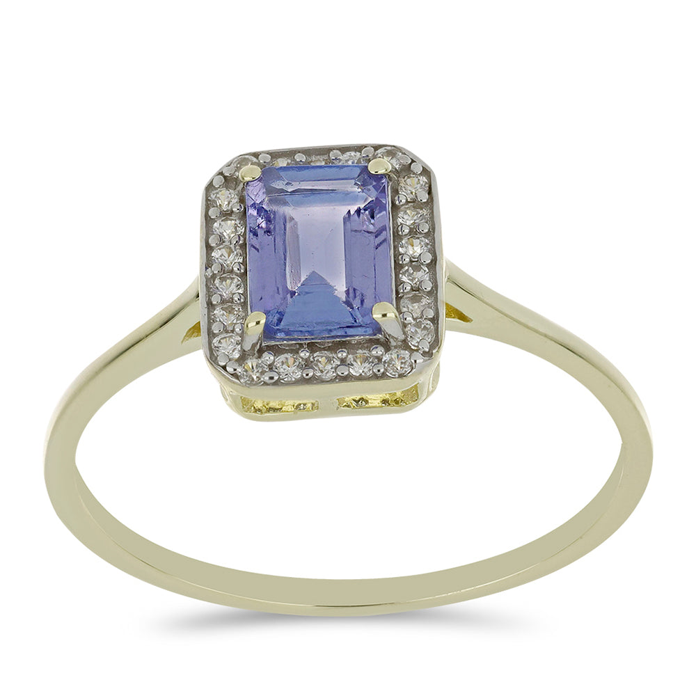 Inel din Aur de 9K ( 1.81 grame ) cu Tanzanit AAA și Zircon Alb Natural 1.15 Carate