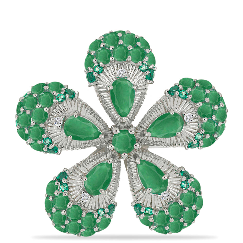 Inel din Argint 925 ( 6.39 grame ) cu Smarald Brazilian și Diamant Alb 3.32 Carate 1 
