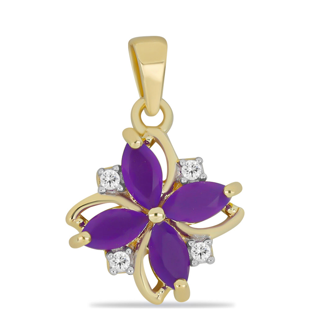 Pandantiv din Argint 925 Placat cu Aur ( 1.58 grame ) cu Agat Violet și Topaz Alb 1.04 Carate 1 