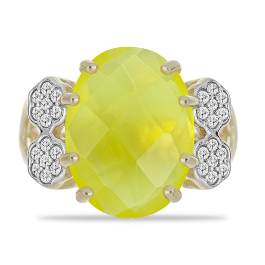 Inel din Argint 925 Placat cu Aur ( 4.31 grame ) cu Calcedonie Lemon și Topaz Alb 8.03 Carate