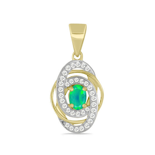 Pandantiv din Argint 925 Placat cu Aur ( 1.66 grame ) cu Opal Verde Etiopian Lega Dembi și Topaz Alb 0.55 Carate