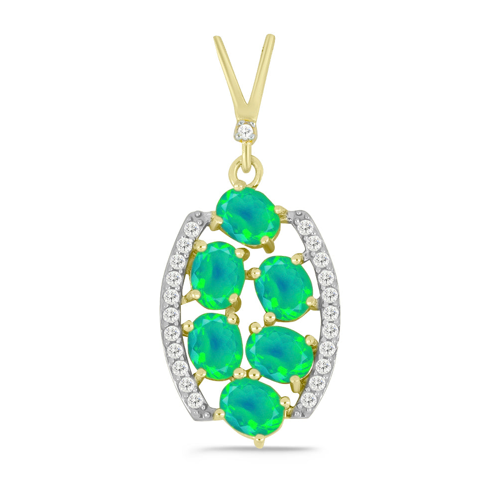 Pandantiv din Argint 925 Placat cu Aur ( 2.03 grame ) cu Opal Verde Etiopian Lega Dembi și Topaz Alb 1.41 Carate 1 