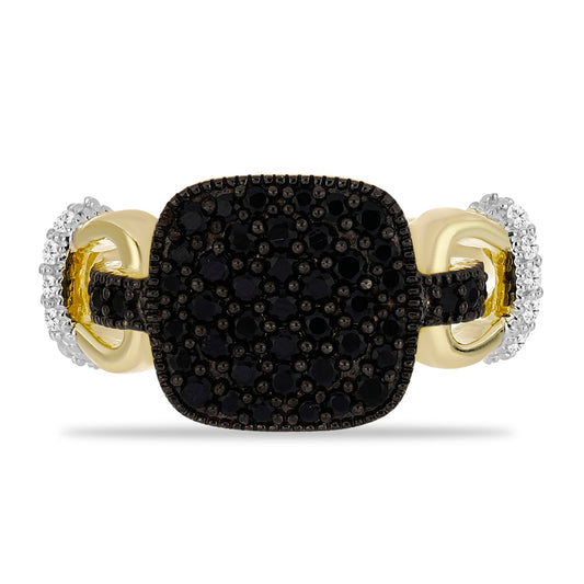 Inel din Argint 925 Placat cu Aur ( 4.08 grame ) cu Spinel Negru și Topaz Alb 0.79 Carate