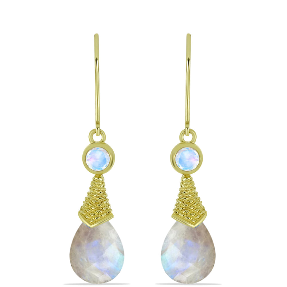 Cercei din Argint 925 Placat cu Aur ( 3 grame ) cu Piatra Lunii Curcubeu 8.54 Carate 1 